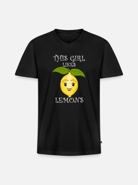 Mädchen mag Zitronen, Limonade, Zitrusfrüchte - Männer Premium Bio T-Shirt mit V-Ausschnitt - Schwarz