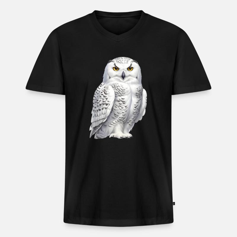 Schnee-Eule - Männer Premium Bio T-Shirt mit V-Ausschnitt - Schwarz
