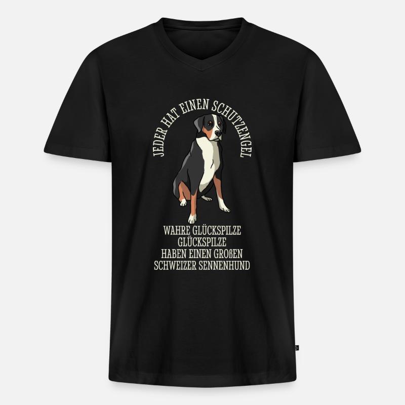 Schweizer Sennenhund Großer Schutzengel - Männer Premium Bio T-Shirt mit V-Ausschnitt - Schwarz