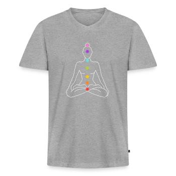 Chakra Chakren Meditation Lotussitz meditieren Yog - Männer Premium Bio T-Shirt mit V-Ausschnitt - Grau meliert - Vorne