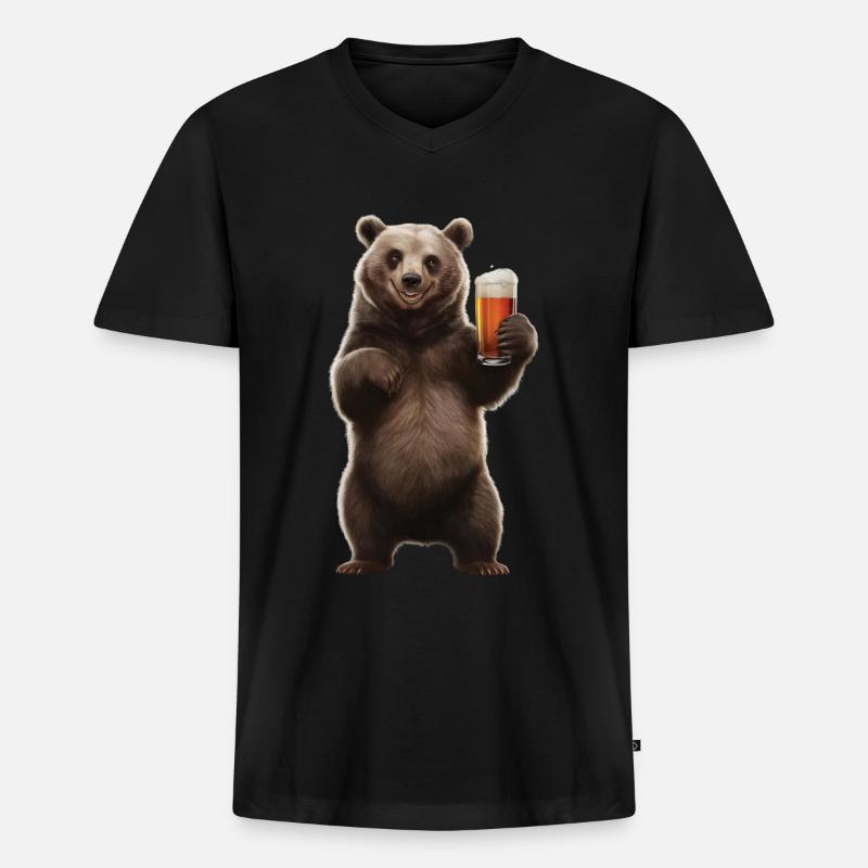 Bär Bier - Männer Premium Bio T-Shirt mit V-Ausschnitt - Schwarz