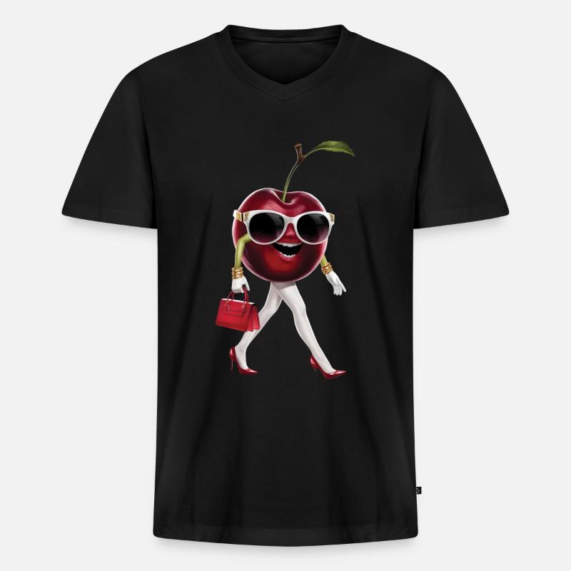 Frauen Kirsche - Männer Premium Bio T-Shirt mit V-Ausschnitt - Schwarz