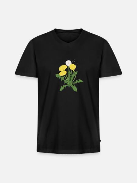 Yellow Dandelion Botanical Illustration - Men's Premium Organic T-shirt with V-neck - black