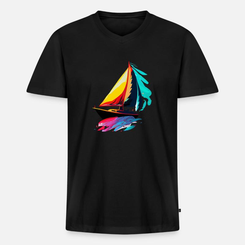 Segelschiff - Männer Premium Bio T-Shirt mit V-Ausschnitt - Schwarz