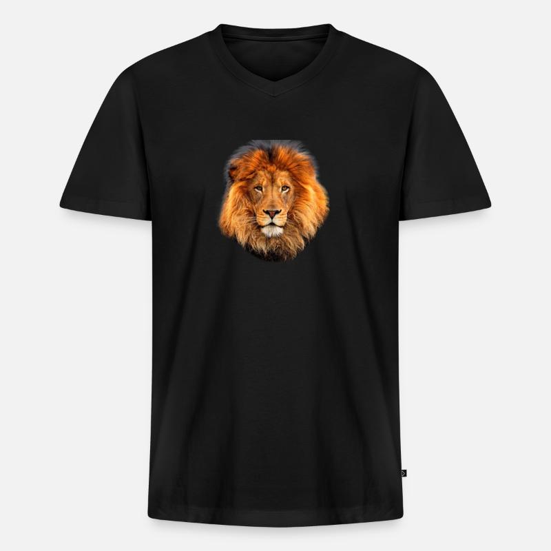 Löwe - Männer Premium Bio T-Shirt mit V-Ausschnitt - Schwarz