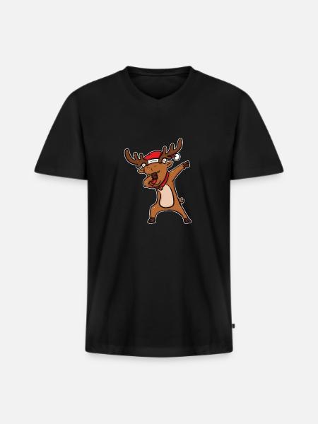 Reindeer Rudolf Funny Dabbing Christmas Gift - Men's Premium Organic T-shirt with V-neck - black