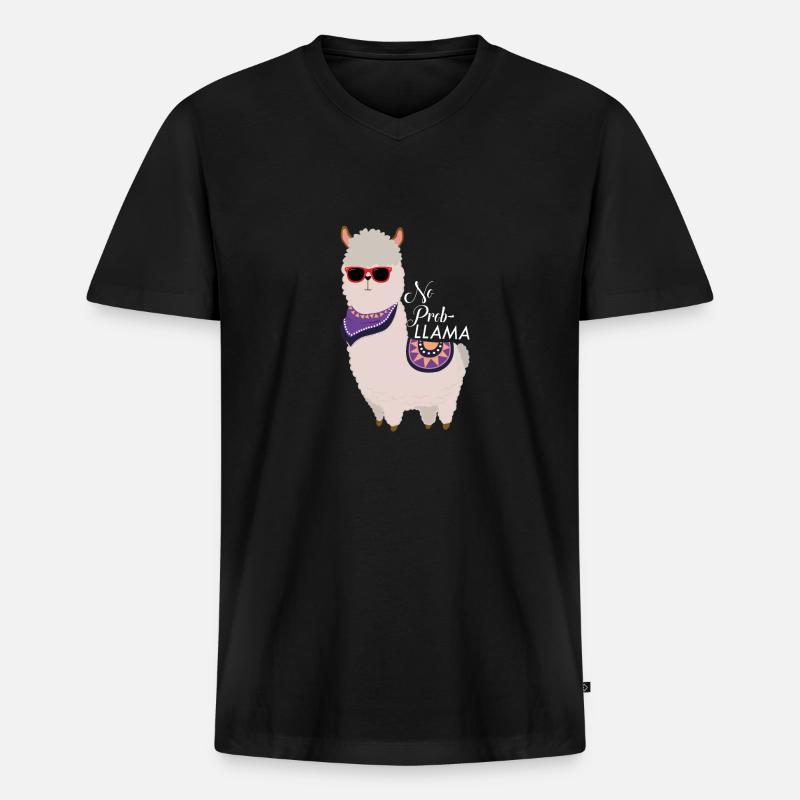 Kein Problem - Cooles Alpaka Lama - Männer Premium Bio T-Shirt mit V-Ausschnitt - Schwarz