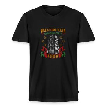 Ugly Christmas NAKATOMI PLAZA CHRISTMAS PARTY 1988 - Männer Premium Bio T-Shirt mit V-Ausschnitt - Schwarz - Vorne - Nico (187cm)