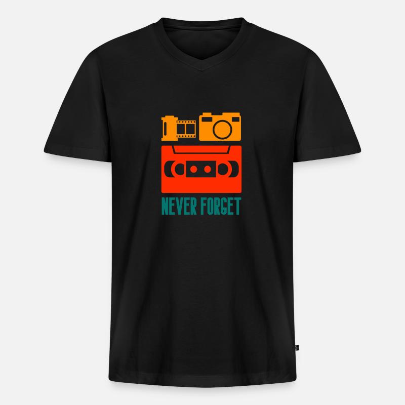 Never forget - Oldschool Items - Männer Premium Bio T-Shirt mit V-Ausschnitt - Schwarz