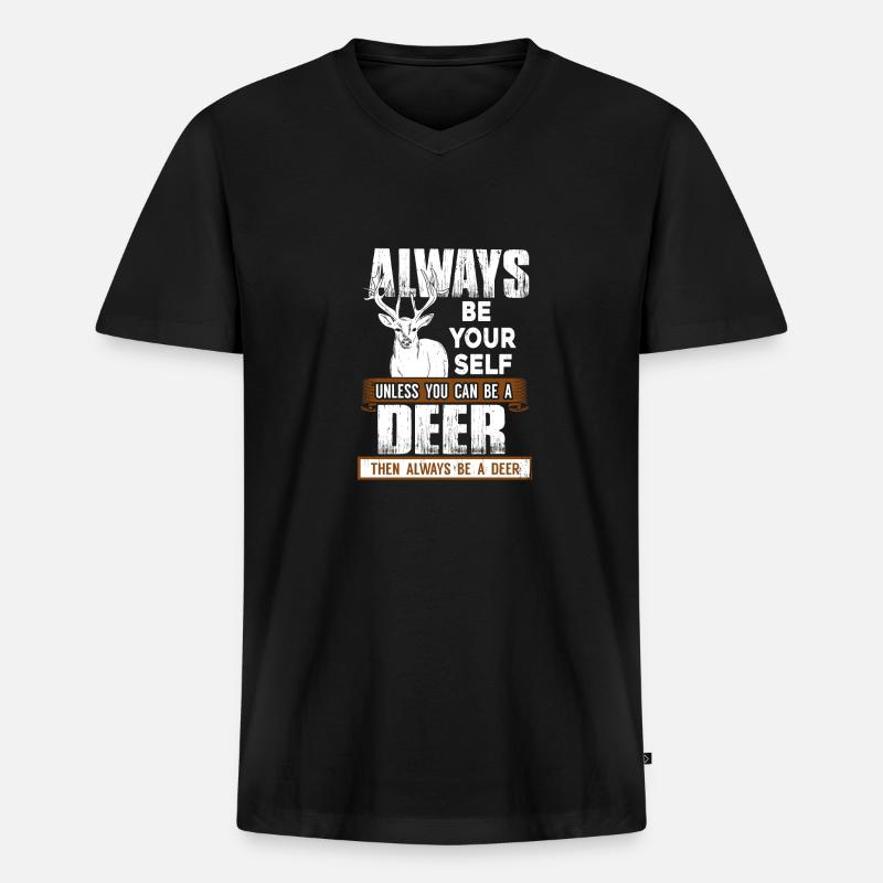 Hirsch Tier - Männer Premium Bio T-Shirt mit V-Ausschnitt - Schwarz