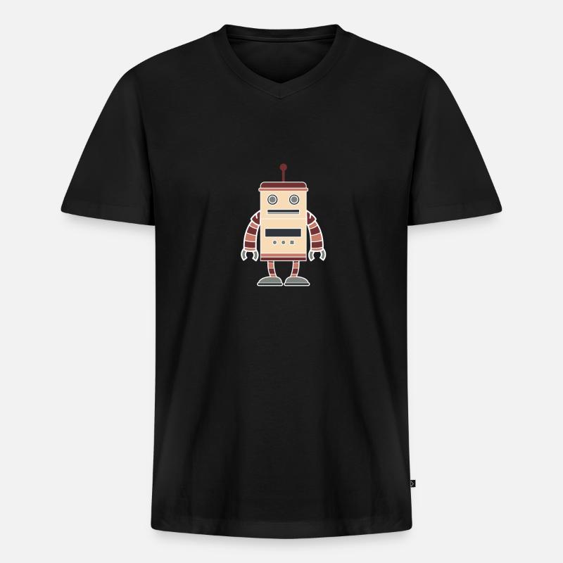 Bunter Roboter - Männer Premium Bio T-Shirt mit V-Ausschnitt - Schwarz