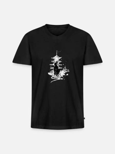 Samurai Krieger - Männer Premium Bio T-Shirt mit V-Ausschnitt - Schwarz