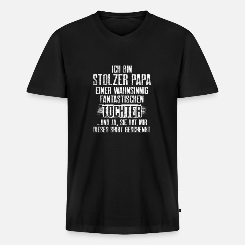 Stolzer Papa einer Tochter - Männer Premium Bio T-Shirt mit V-Ausschnitt - Schwarz