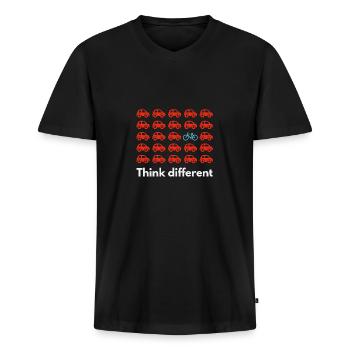 Think Different, Ride a Bike - Männer Premium Bio T-Shirt mit V-Ausschnitt - Schwarz - Vorne - Nico (187cm)