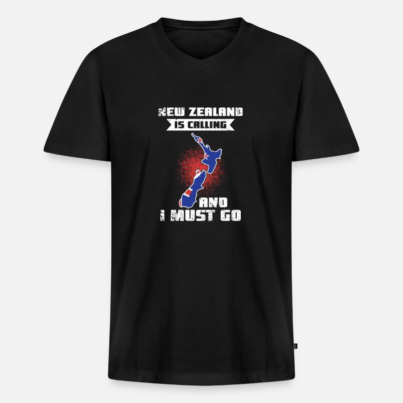 Neuseeland ruft an - Männer Premium Bio T-Shirt mit V-Ausschnitt - Schwarz