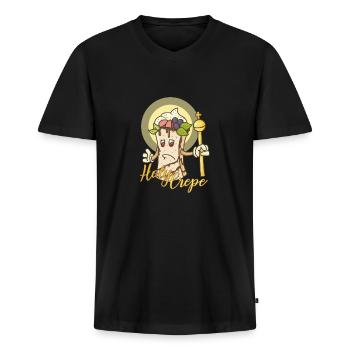 Holy Crepe Crap blagues de mots crêpes sacrée crêpe - T-shirt encolure en V Premium bio Homme - noir - Devant - Nico (187cm)