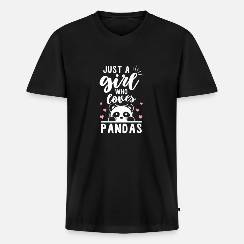 Panda - Männer Premium Bio T-Shirt mit V-Ausschnitt - Schwarz
