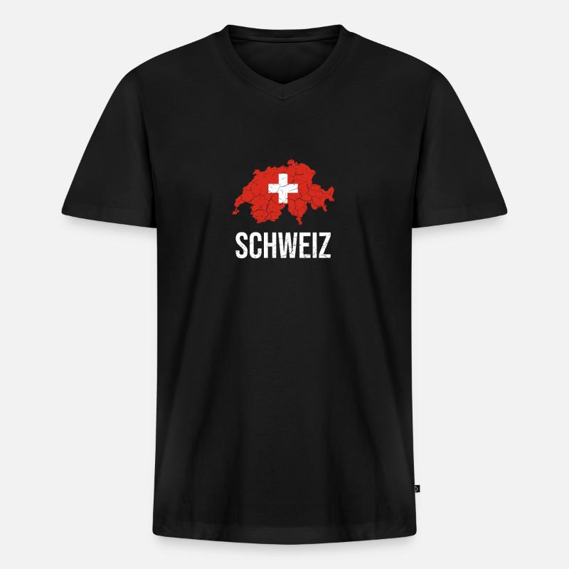 Schweizer Flagge | Schweiz, Schweizerdeutsch - Männer Premium Bio T-Shirt mit V-Ausschnitt - Schwarz