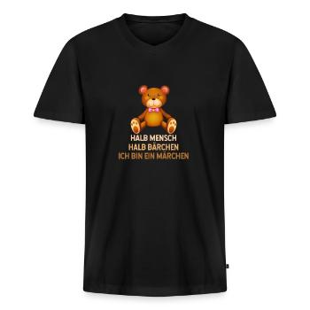 KINDER Halb Mensch Halb Bärchen Märchen Teddybär - Männer Premium Bio T-Shirt mit V-Ausschnitt - Schwarz - Vorne - Nico (187cm)