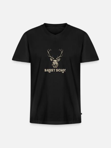 Basst Scho, Bayrisch, Bayern Hirsch - Männer Premium Bio T-Shirt mit V-Ausschnitt - Schwarz