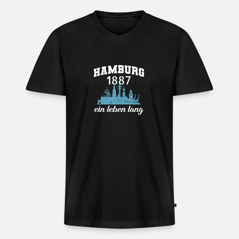 Hamburg 1887 ein leben lang - Männer Premium Bio T-Shirt mit V-Ausschnitt - Schwarz