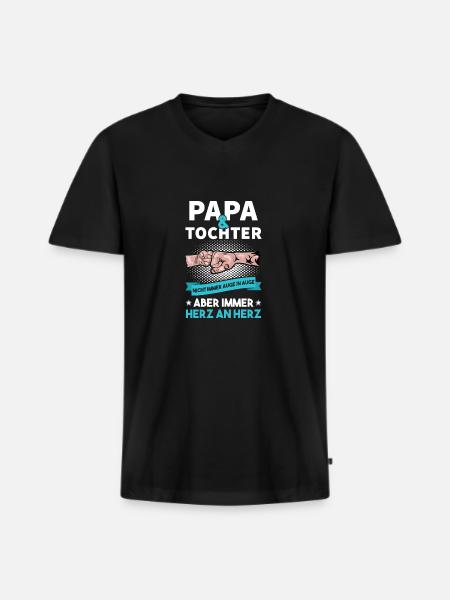 Papa Tochter - Männer Premium Bio T-Shirt mit V-Ausschnitt - Schwarz