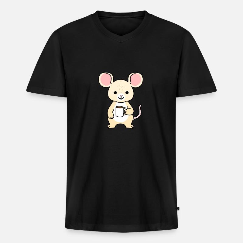 Maus trinkt Kaffee - Männer Premium Bio T-Shirt mit V-Ausschnitt - Schwarz