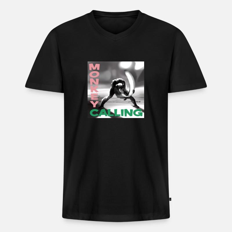 Monkey Calling - Männer Premium Bio T-Shirt mit V-Ausschnitt - Schwarz