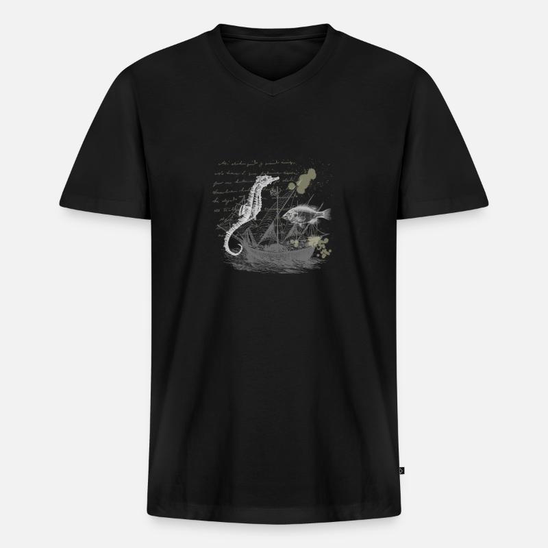 Steampunk Seepferdchen - Männer Premium Bio T-Shirt mit V-Ausschnitt - Schwarz