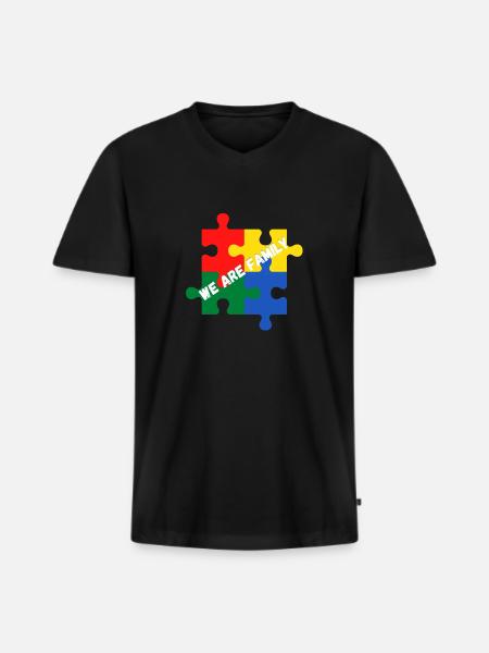 Vi er familie. Vi er en familie - Premium økologisk T-shirt med V-hals til mænd - sort