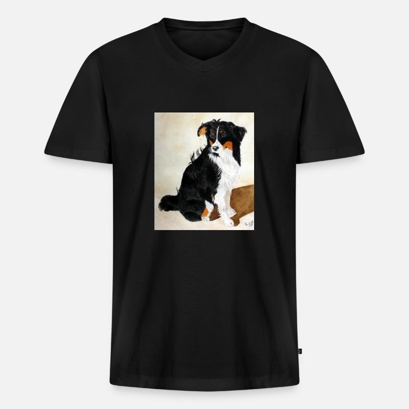 Sitzender Aussie Nanouk - Männer Premium Bio T-Shirt mit V-Ausschnitt - Schwarz