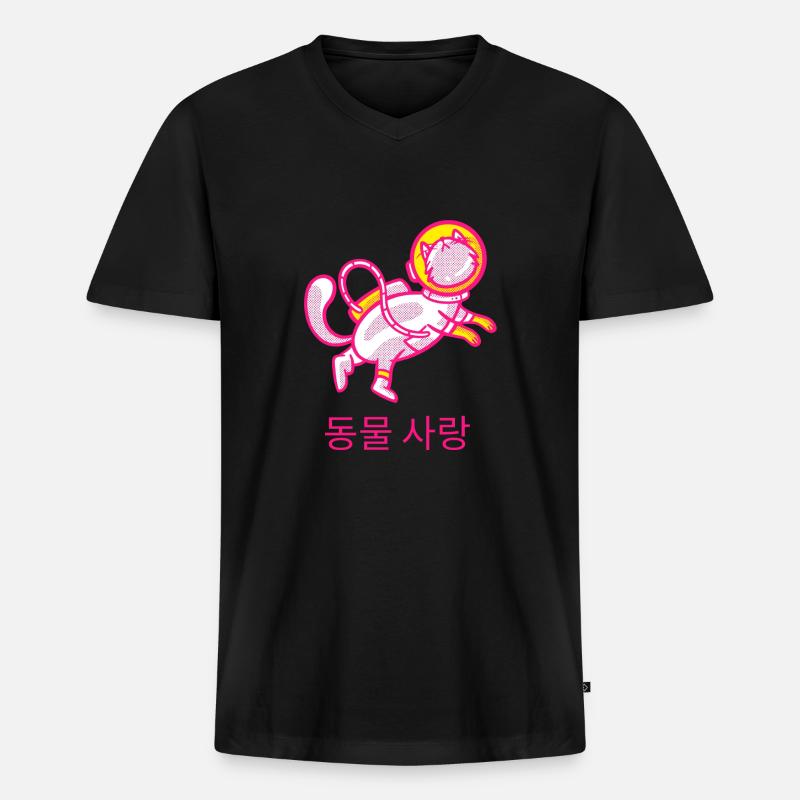 Space Cat - Männer Premium Bio T-Shirt mit V-Ausschnitt - Schwarz