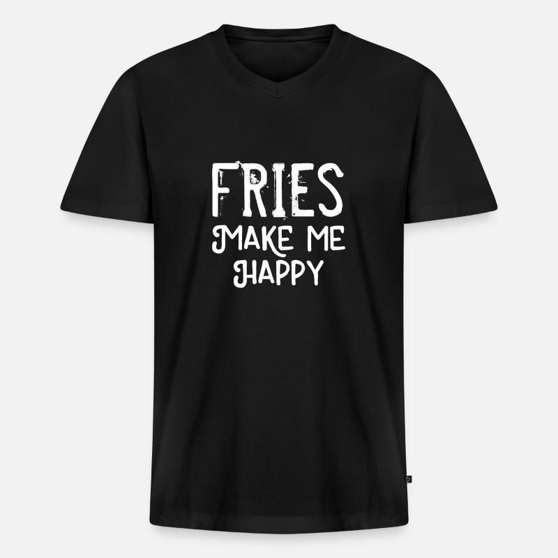 Fries make me happy - Männer Premium Bio T-Shirt mit V-Ausschnitt - Schwarz