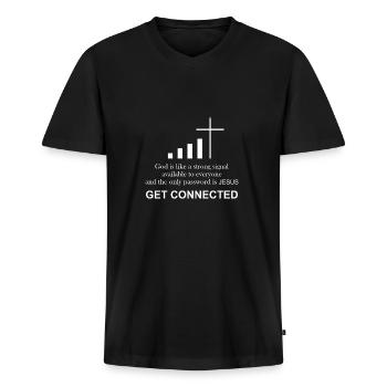 Prêtre catholique | Drôle de cadeau | - T-shirt encolure en V Premium bio Homme - noir - Devant - Nico (187cm)