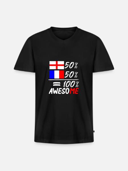 50% England 50% Frankreich - Männer Premium Bio T-Shirt mit V-Ausschnitt - Schwarz