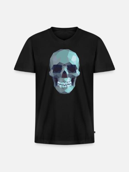 Low Poly Blue Skull – Geometrisch-Gotik-Stil - Männer Premium Bio T-Shirt mit V-Ausschnitt - Schwarz