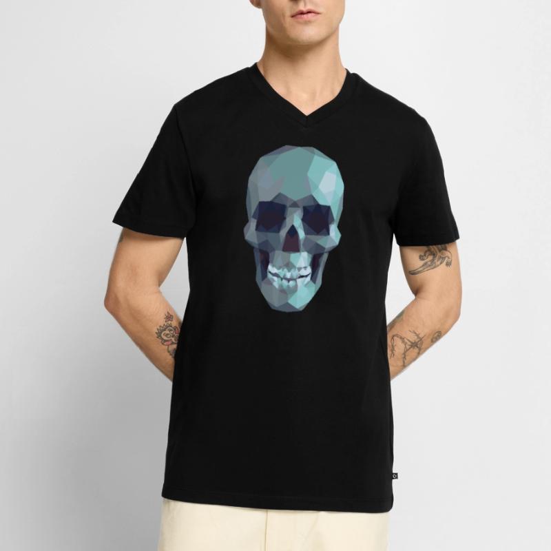Teschio blu low poly - Stile Gotico Geometrico Maglietta ecologica premium da uomo con scollo a V