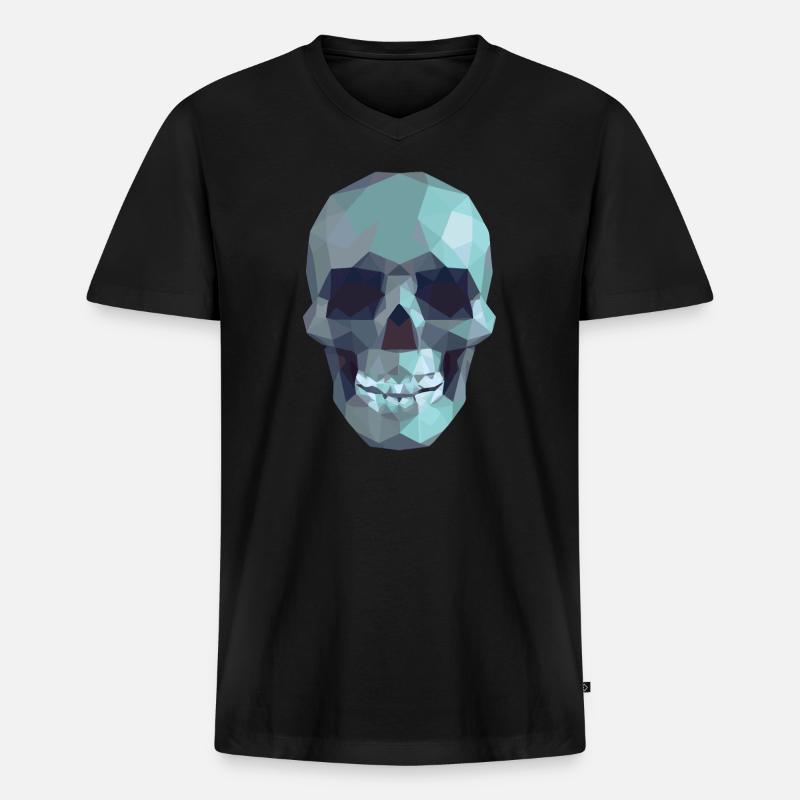 Low Poly Blue Skull - Geometric Gothic Style - Men's Premium Organic T-shirt with V-neck - black