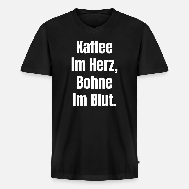 Kaffee im Herzen Blutspruch - Männer Premium Bio T-Shirt mit V-Ausschnitt - Schwarz