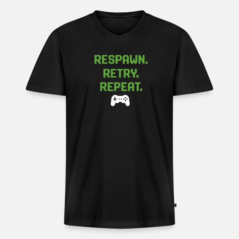 Respawn. Retry. Repeat. – Gaming Pixel Design - Männer Premium Bio T-Shirt mit V-Ausschnitt - Schwarz