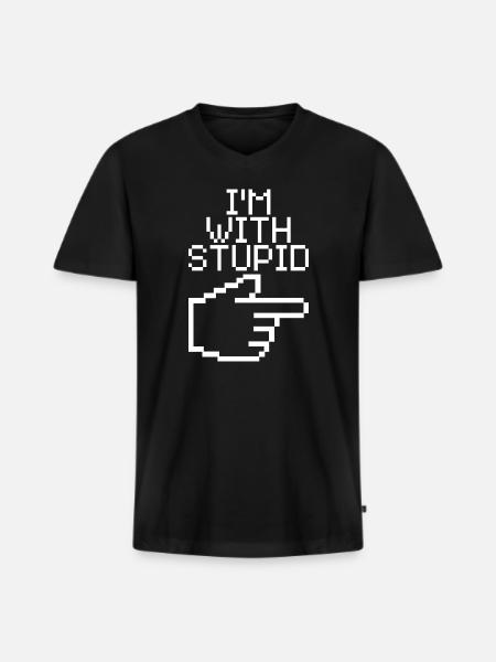 Jeg er sammen med Stupid – Lustiger IT Spruch - Premium økologisk T-shirt med V-hals til mænd - sort