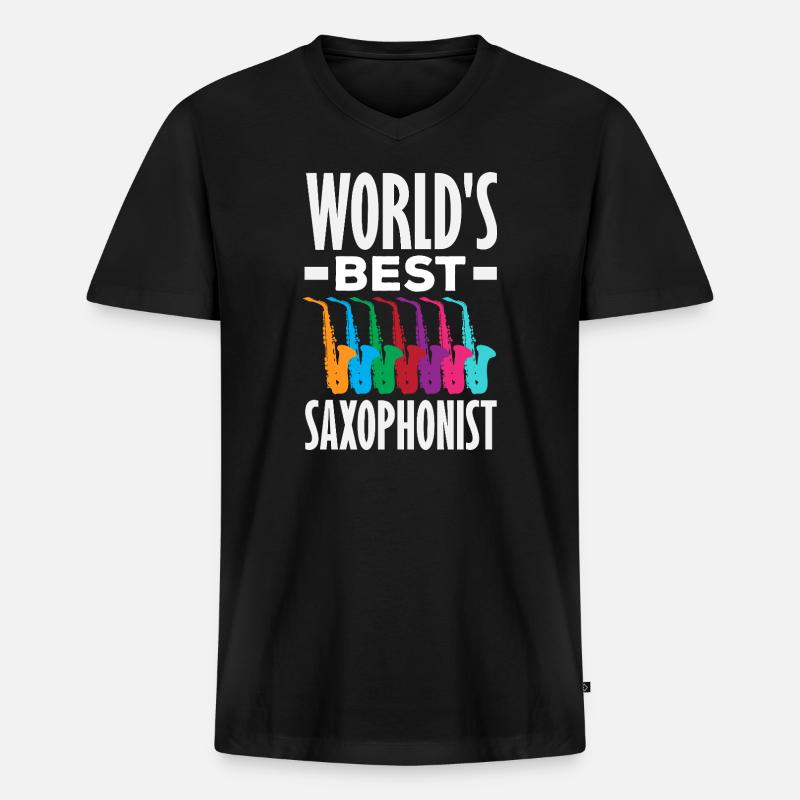 Saxofon - Männer Premium Bio T-Shirt mit V-Ausschnitt - Schwarz