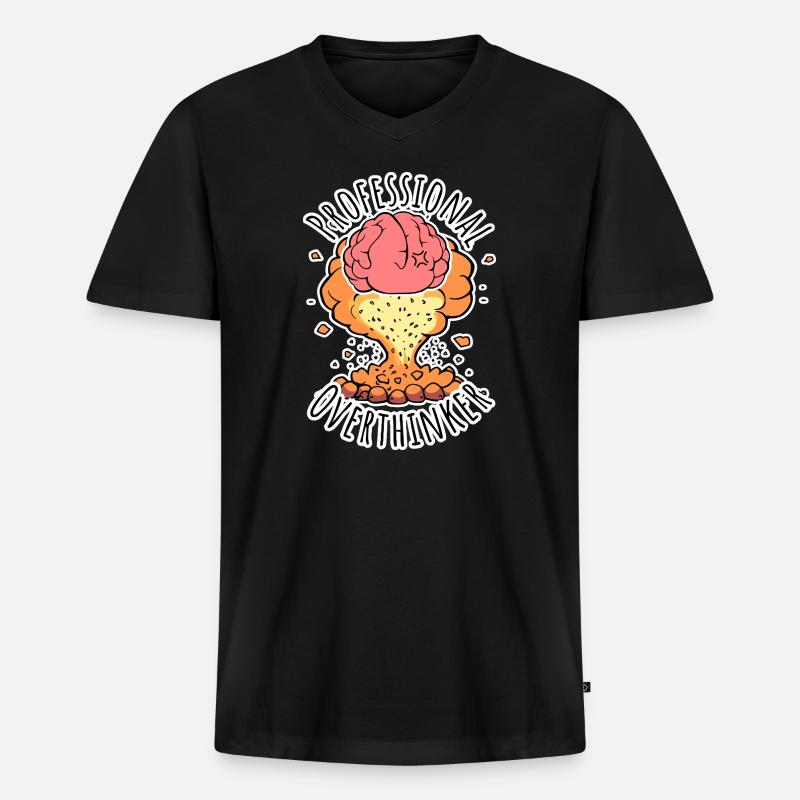 Professional Overthinker - Gehirn Explosion! - Männer Premium Bio T-Shirt mit V-Ausschnitt - Schwarz