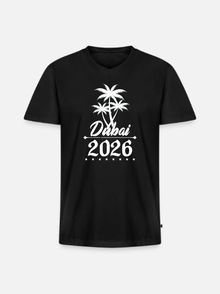 Dubai 2026 Palmen Emblem - Männer Premium Bio T-Shirt mit V-Ausschnitt - Schwarz
