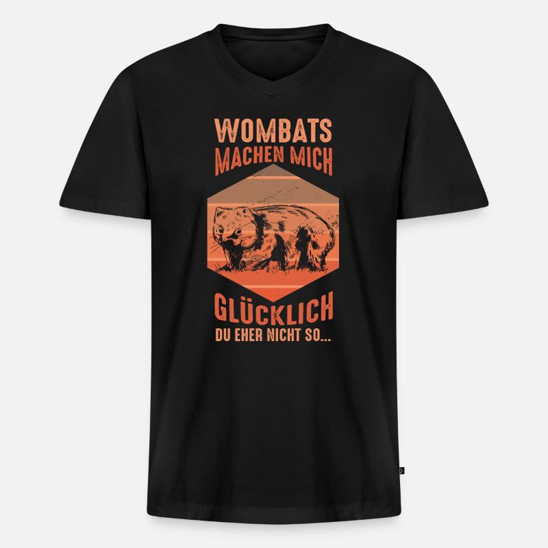 Wombat - Männer Premium Bio T-Shirt mit V-Ausschnitt - Schwarz
