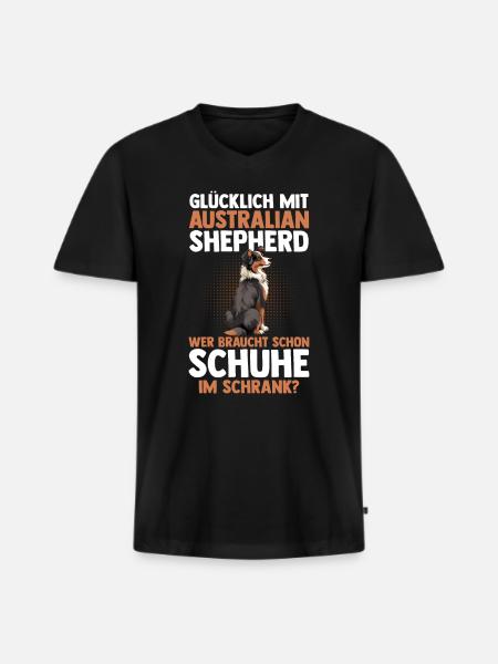 Australian Shepherd Hund Aussie - Männer Premium Bio T-Shirt mit V-Ausschnitt - Schwarz