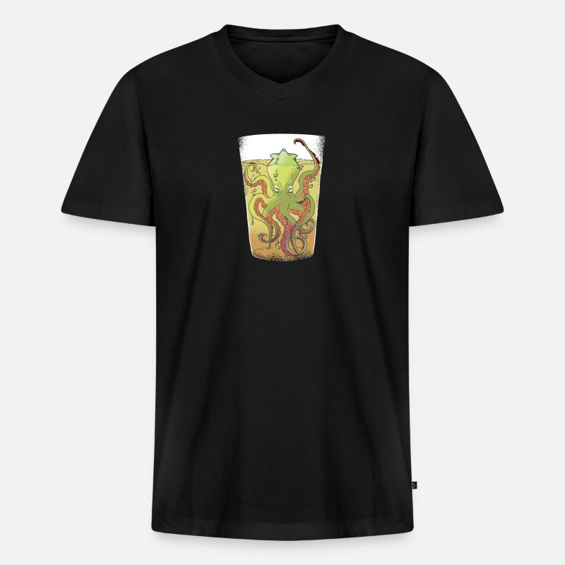Kraken in einem Bierglas - Männer Premium Bio T-Shirt mit V-Ausschnitt - Schwarz