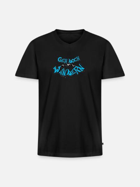 Geh doch wandern - Männer Premium Bio T-Shirt mit V-Ausschnitt - Schwarz