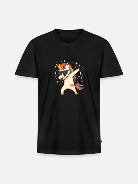 Einhorn - Männer Premium Bio T-Shirt mit V-Ausschnitt - Schwarz