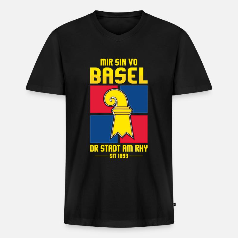 BASEL - Männer Premium Bio T-Shirt mit V-Ausschnitt - Schwarz